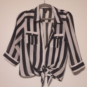 Tie Up Striped Blouse